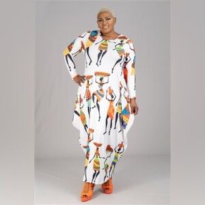 White Maxi Dress with Colorful African Print